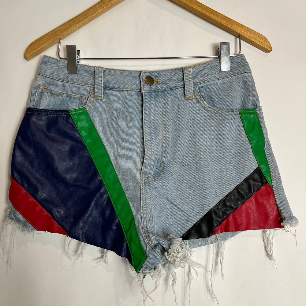 Urban Outfitters Faux Leather Design Denim Medi Shorts in Size 27